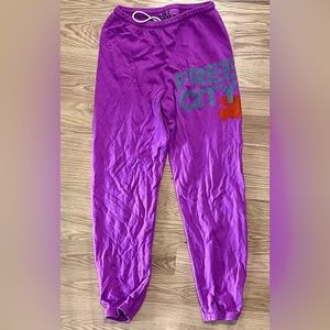 Free City “pink juice” and orange cotton logo sweatpants never worn